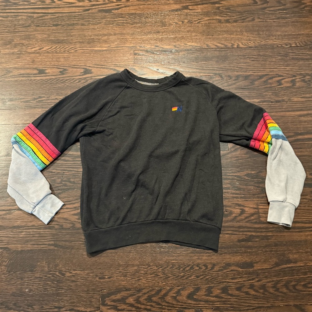 Aviator Nation rainbow stitch sleeve sweatshirt, size Small